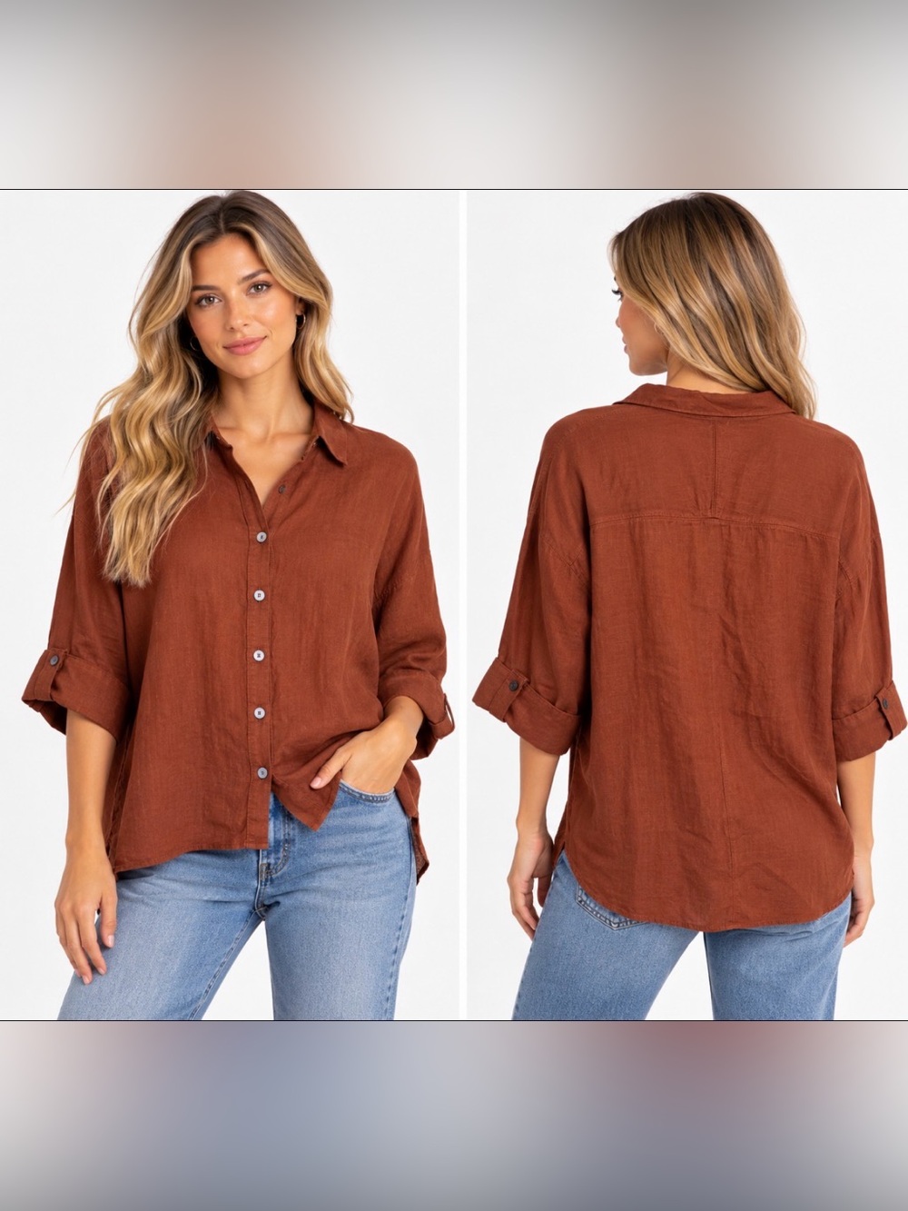 Wilt Women's Button-Down Shirt in Rust Brown
